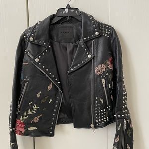 BLANKNYC faux leather jacket with studded & embroidered detail